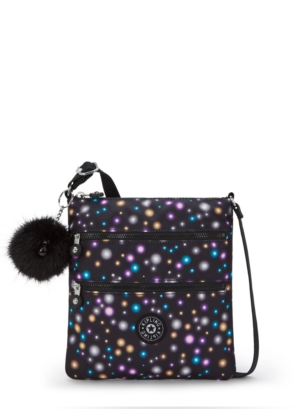 Kipling Black Multi Dot Crossbody with Pom Pom Charm